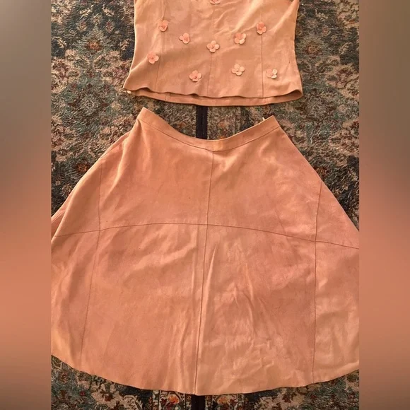 Luca luca silk 100% leather crop top floral & skirt 6 italian vtg 90s Coachella - Picture 13 of 16